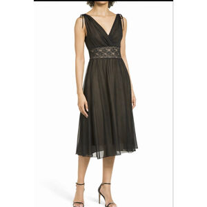 Women's Connected Apparel Black Gold Lace Overlay Dress Size 10 Wedding Cocktail